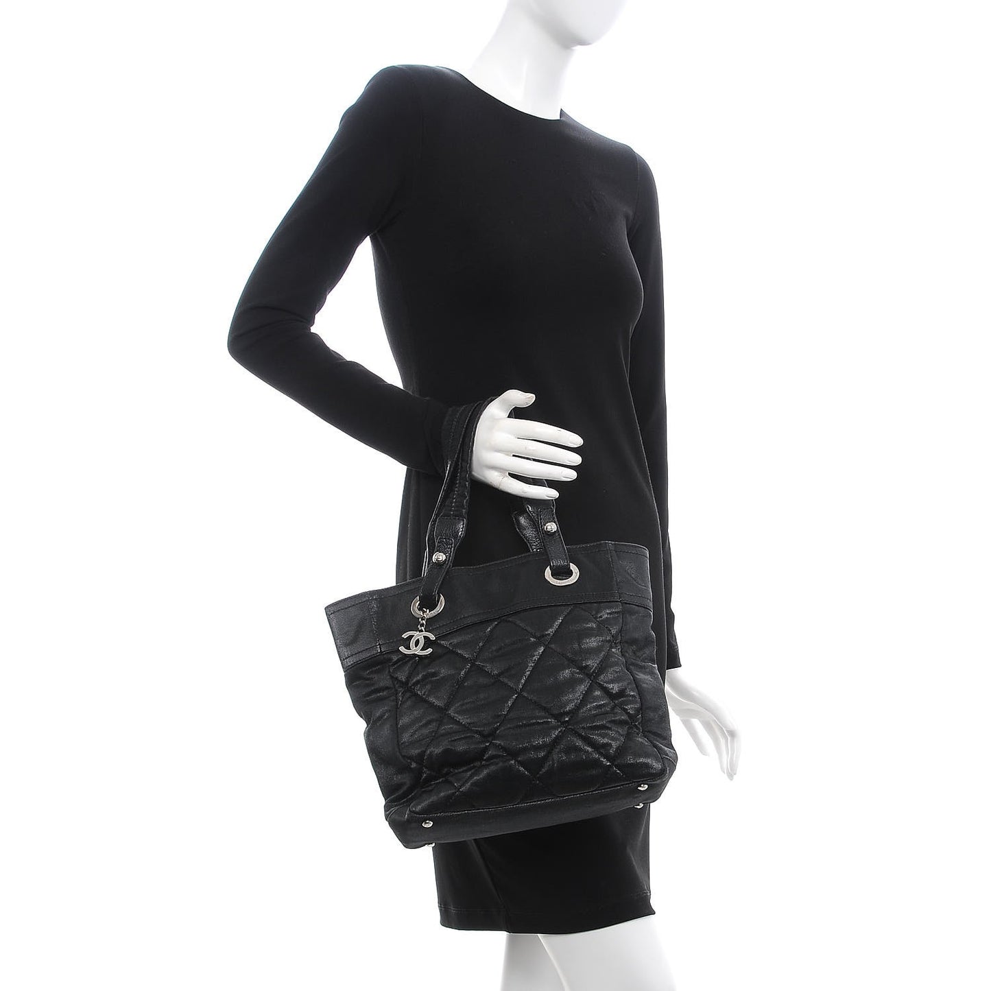 Coated Canvas Quilted Small Paris Biarritz Tote Black