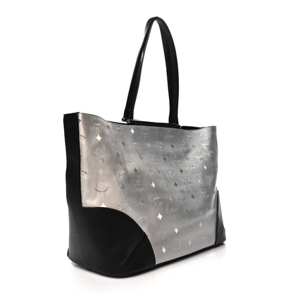 MCM Metallic Visetos Medium Shopper Tote Silver Black 3 of 10