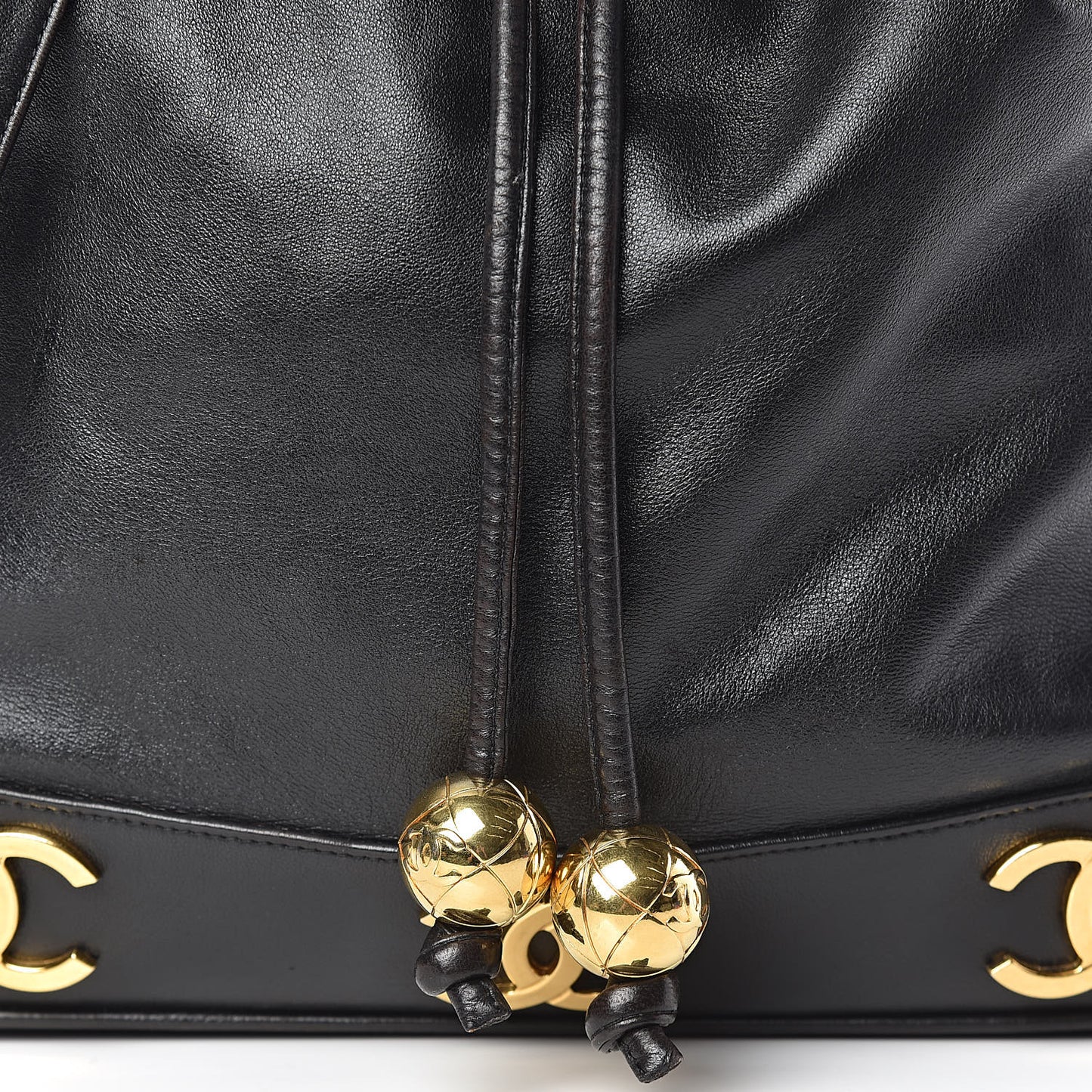 Lambskin CC Drawstring Shoulder Bag Black