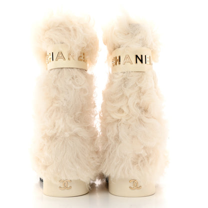 Chanel Shearling Sheepskin High Boots 38.5 Ivory Black 5 of 11