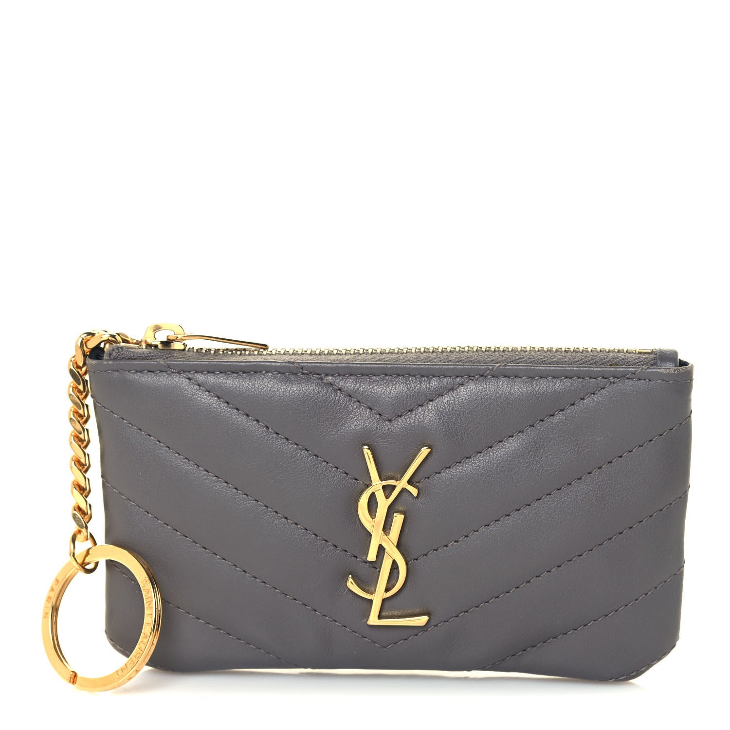 Saint Laurent Calfskin Matelasse Monogram Key Pouch Fog 1 of 9