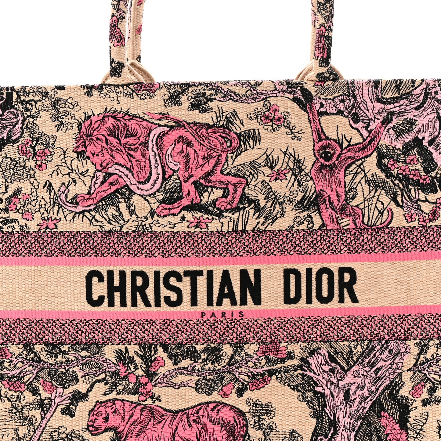 Canvas Toile De Jouy Embroidered Large Book Tote Rose Multicolor