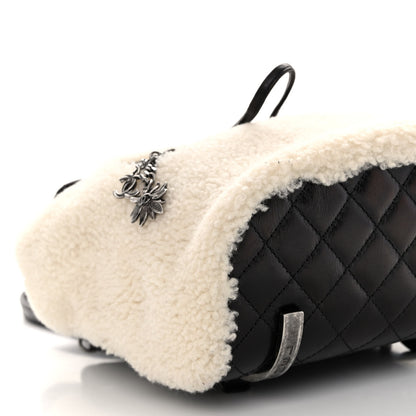 Chanel Glazed Calfskin Shearling Quilted Small Mountain Backpack Black Ivory 9 of 10