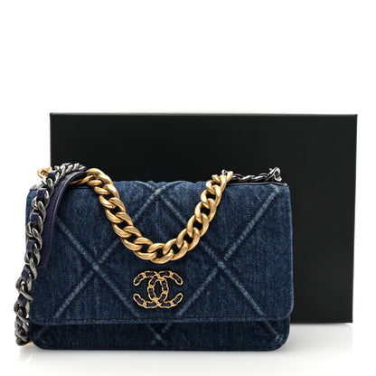 Chanel Denim Quilted Chanel 19 Wallet On Chain WOC Blue 11 of 11