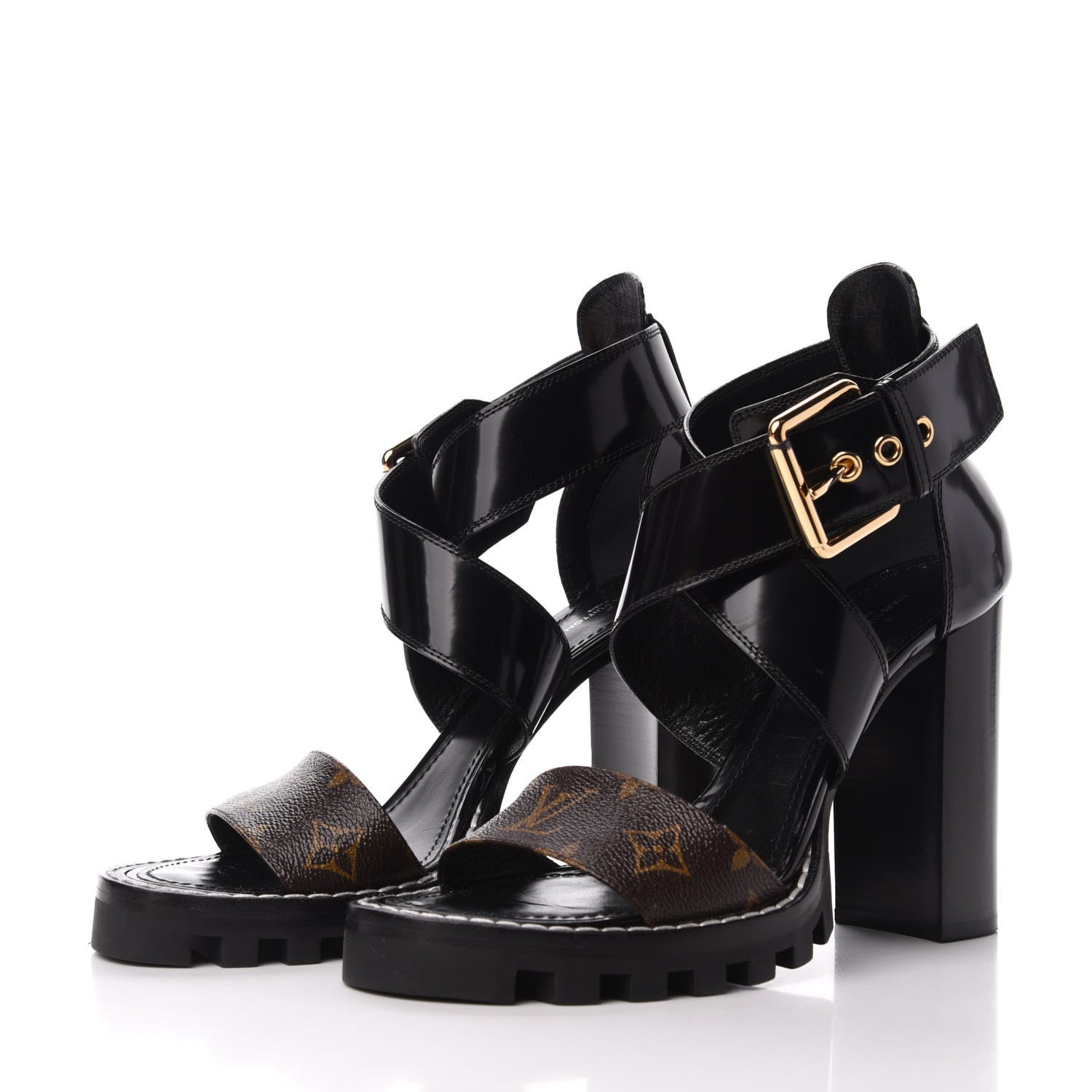 Louis Vuitton Glazed Calfskin Monogram Star Trail Sandals 40 Black 3 of 9