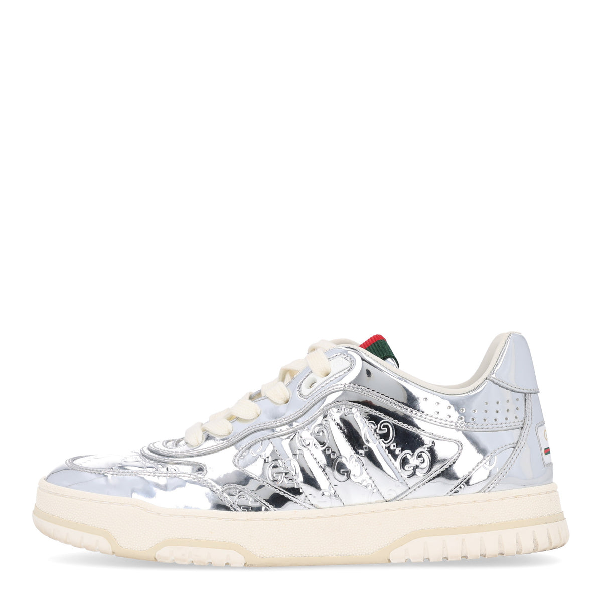 Gucci Guccissima Mirror Effect Womens Re-Web Sneakers 37 Silver 1 of 14