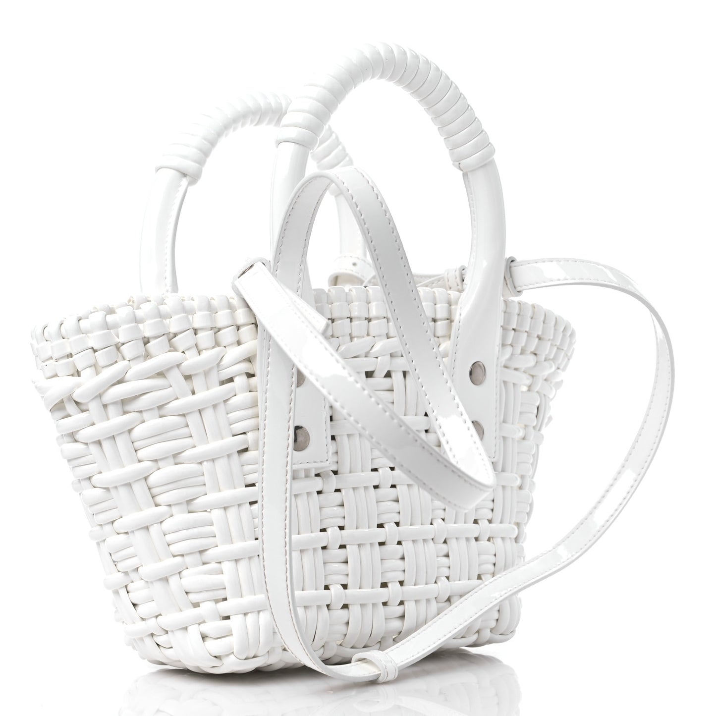 Faux Calfskin Braided Varnished XXS Bistro Basket White