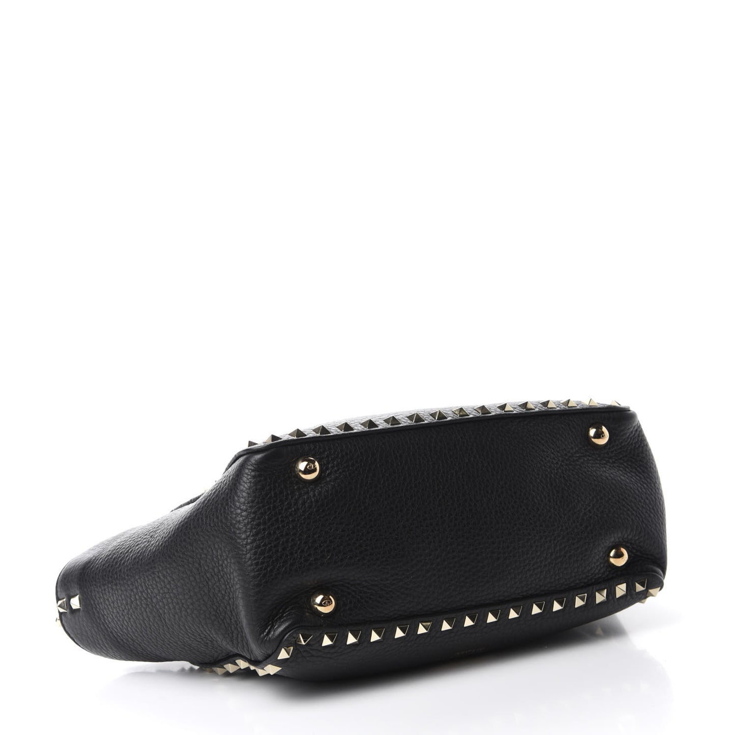 Grained Calfskin Small Rockstud Tote Black