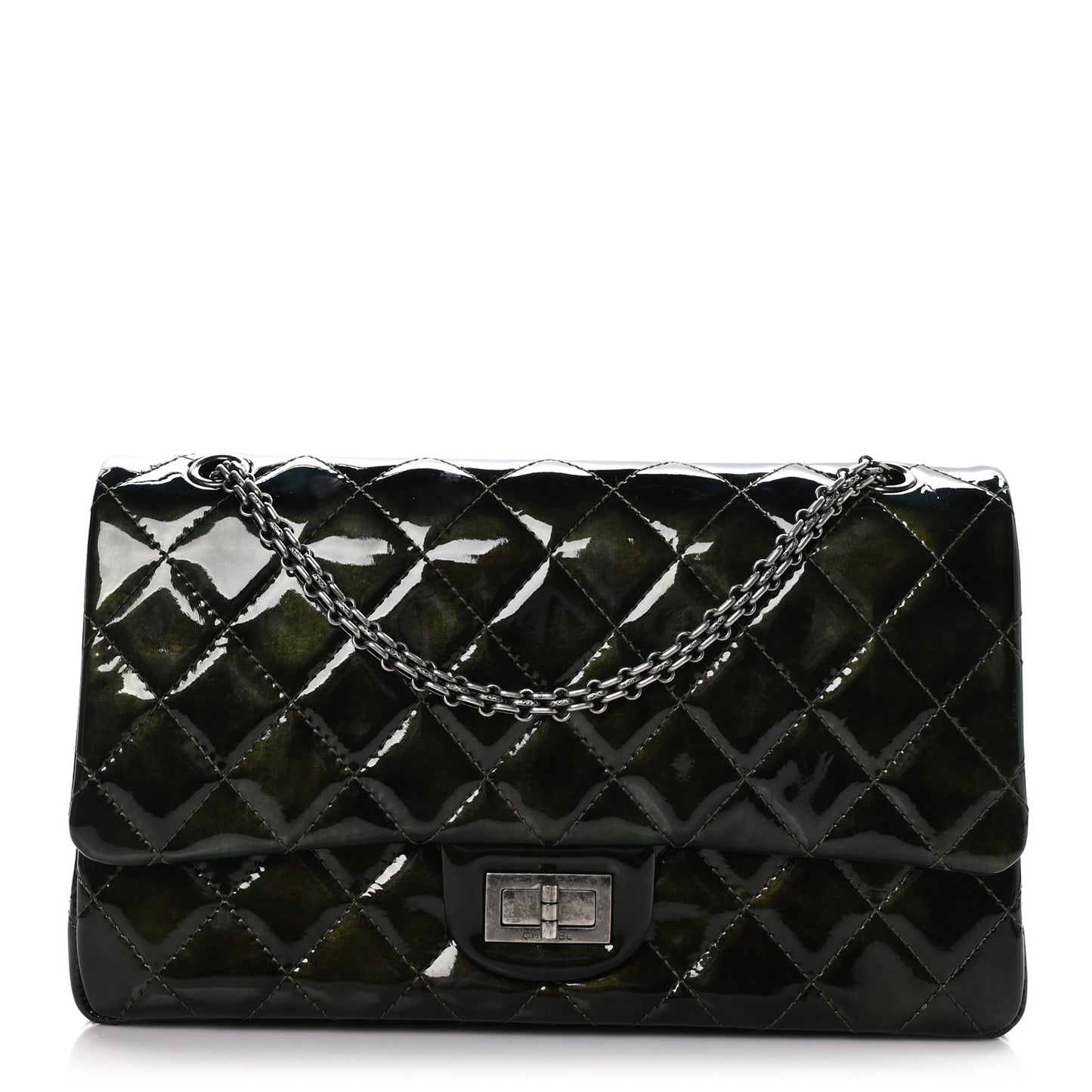Patent Quilted 2.55 Reissue 227 Flap Dark Green