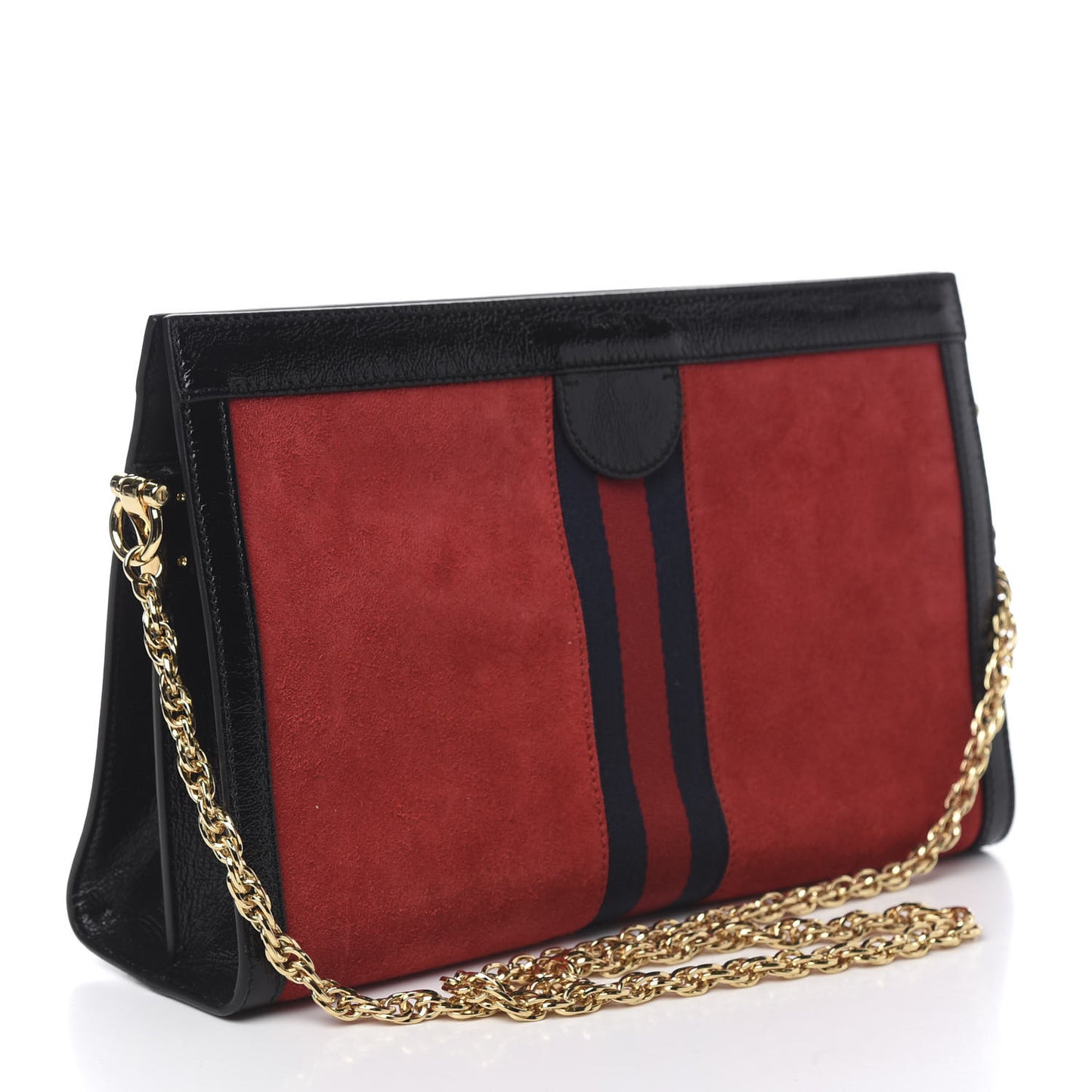 Suede Patent Web Medium Ophidia Chain Shoulder Bag Hibiscus Red Black