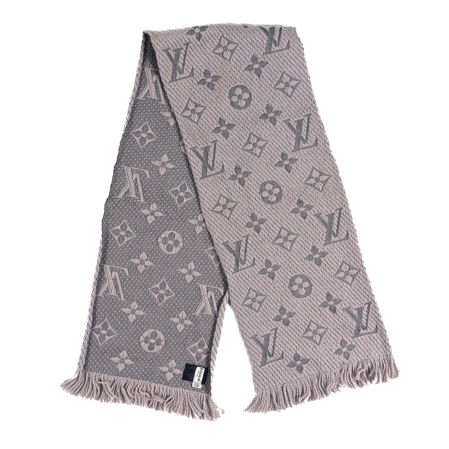 Wool Silk Logomania Scarf Pearl Grey