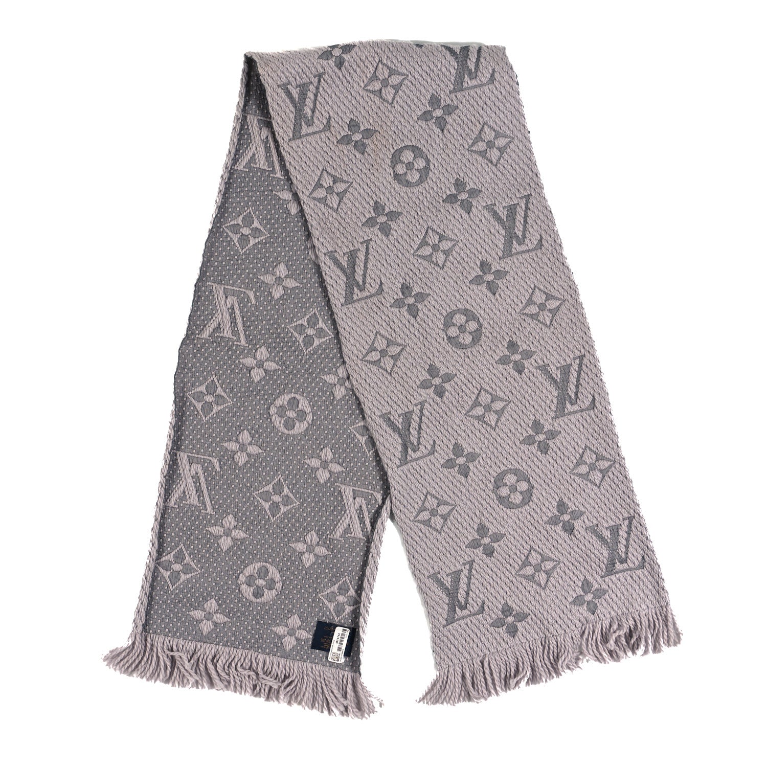 Louis Vuitton Wool Silk Logomania Scarf Pearl Grey 2 of 3