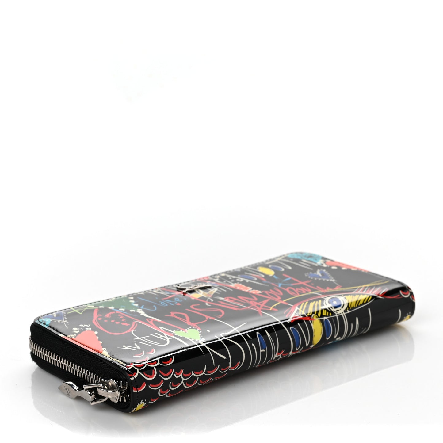 Patent Loubitag Graffiti Panettone Zip Wallet Black