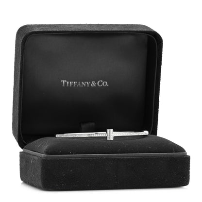 Tiffany 18K White Gold Diamond T Hinged Wire Bangle Bracelet 4 of 4