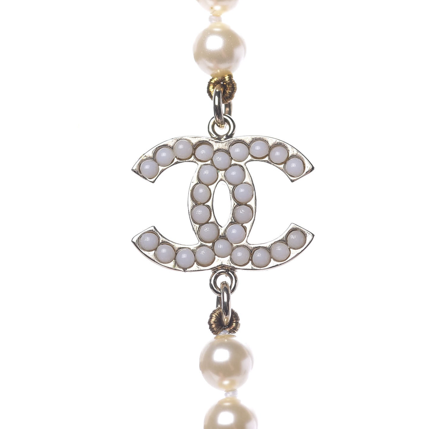 Graduated Pearl CC Long Necklace Silver