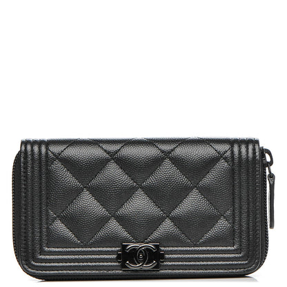 Chanel Caviar Quilted Boy Small Zip Around Wallet So Black 1 of 8