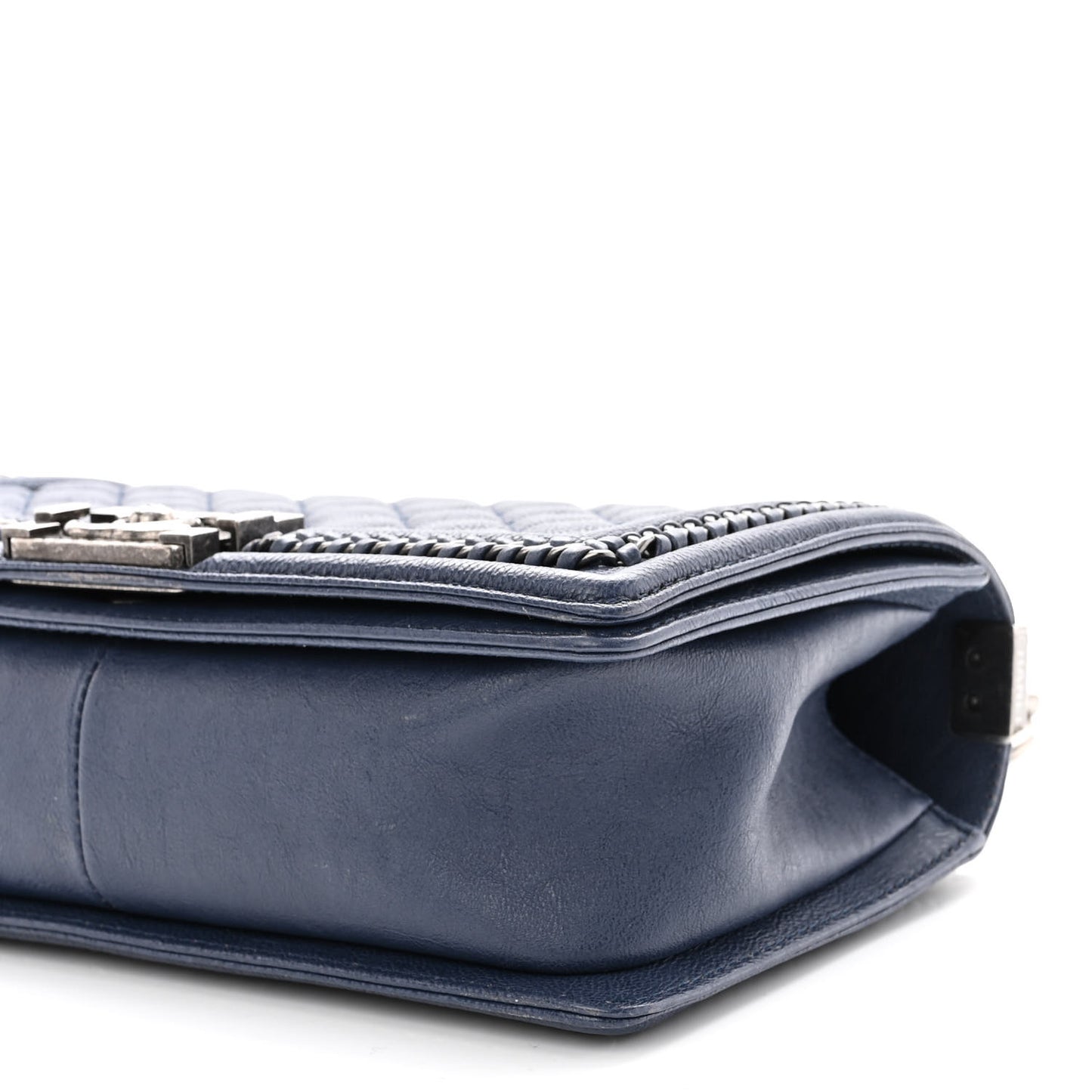 Calfskin Quilted Medium Top Handle Boy Flap Blue