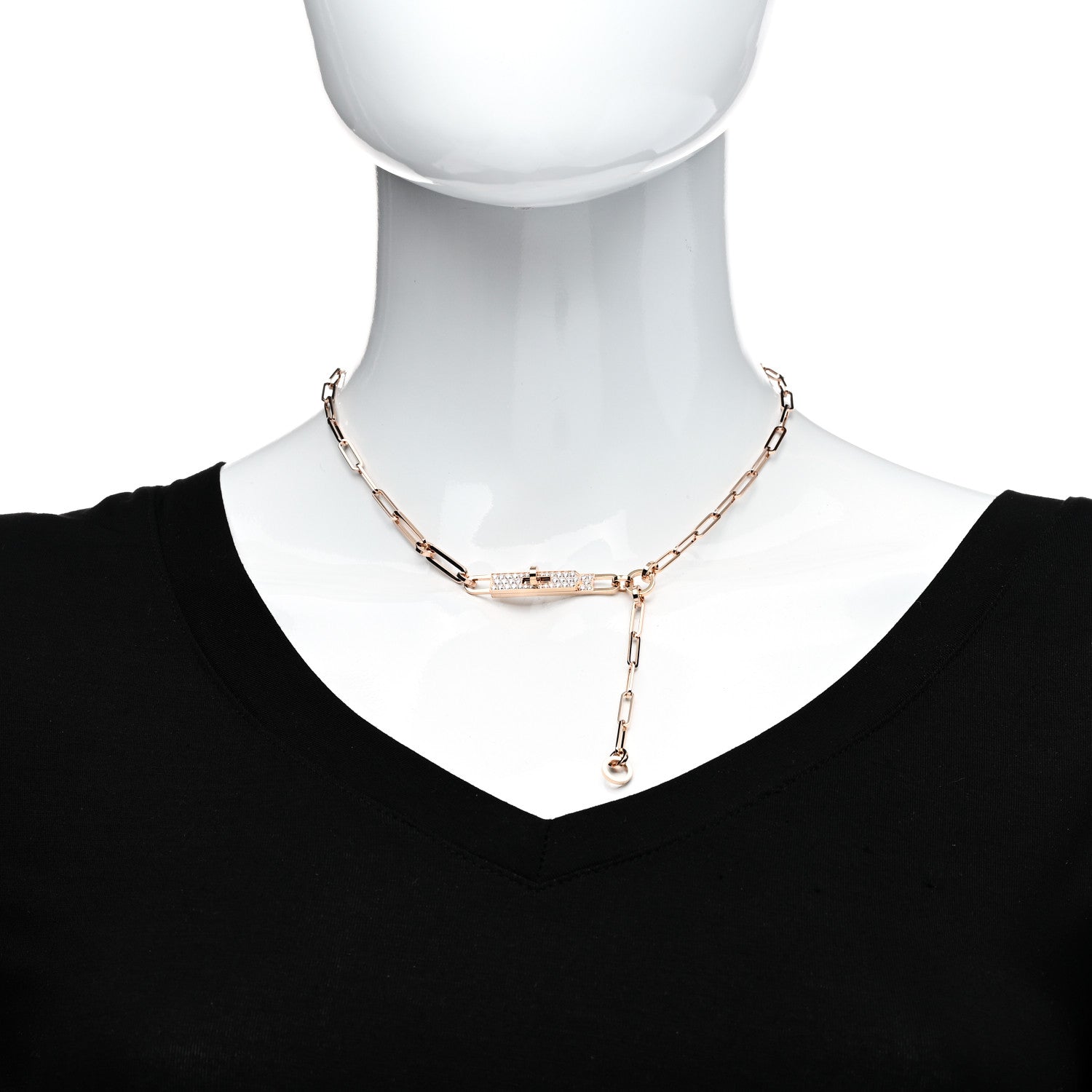 Hermes 18K Rose Gold Diamond Pave PM Kelly Chaine Lariat Necklace ST 2 of 5