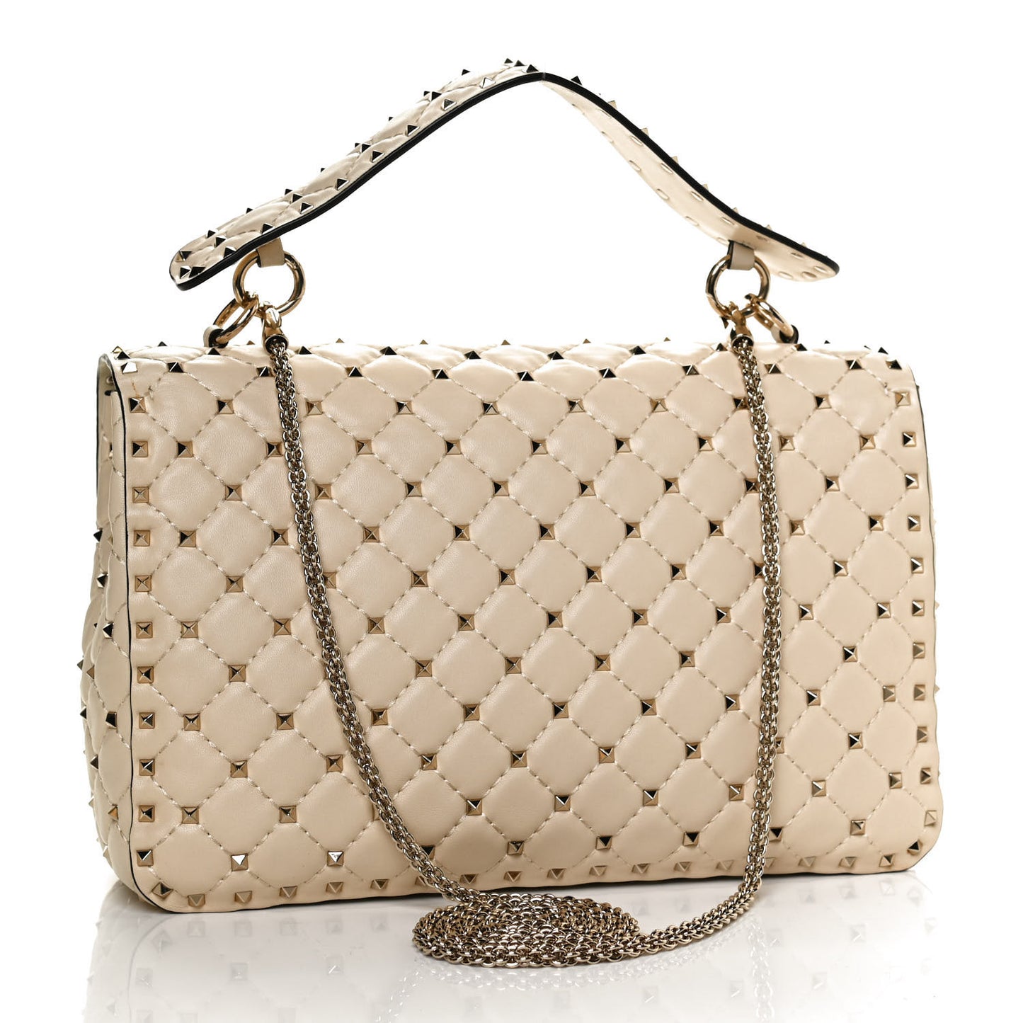 Nappa Maxi Rockstud Spike Shoulder Bag Light Ivory