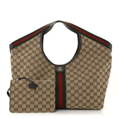 Gucci GG Monogram Web Large Giglio Tote Beige Brown 3 of 10