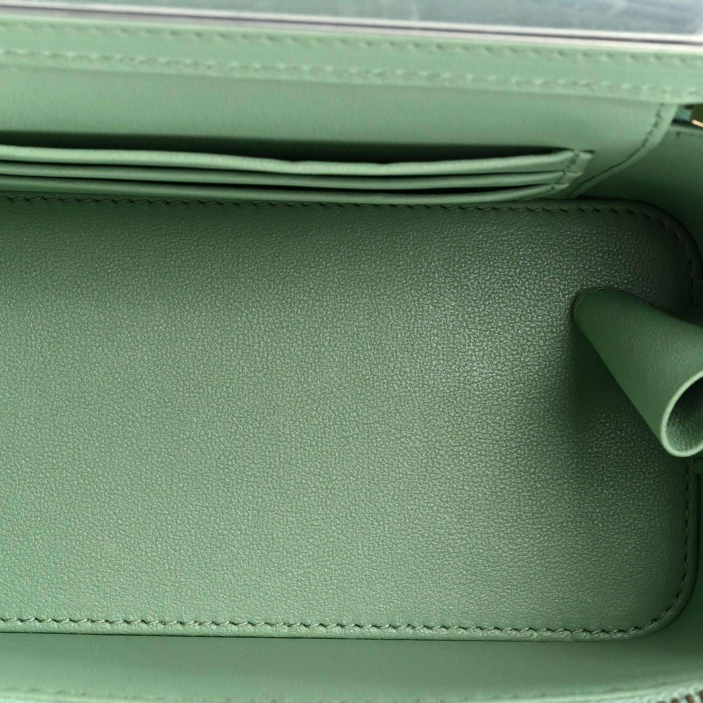 Shiny Calfskin Quilted Small Top Handle Vanity Case With Chain Light Green