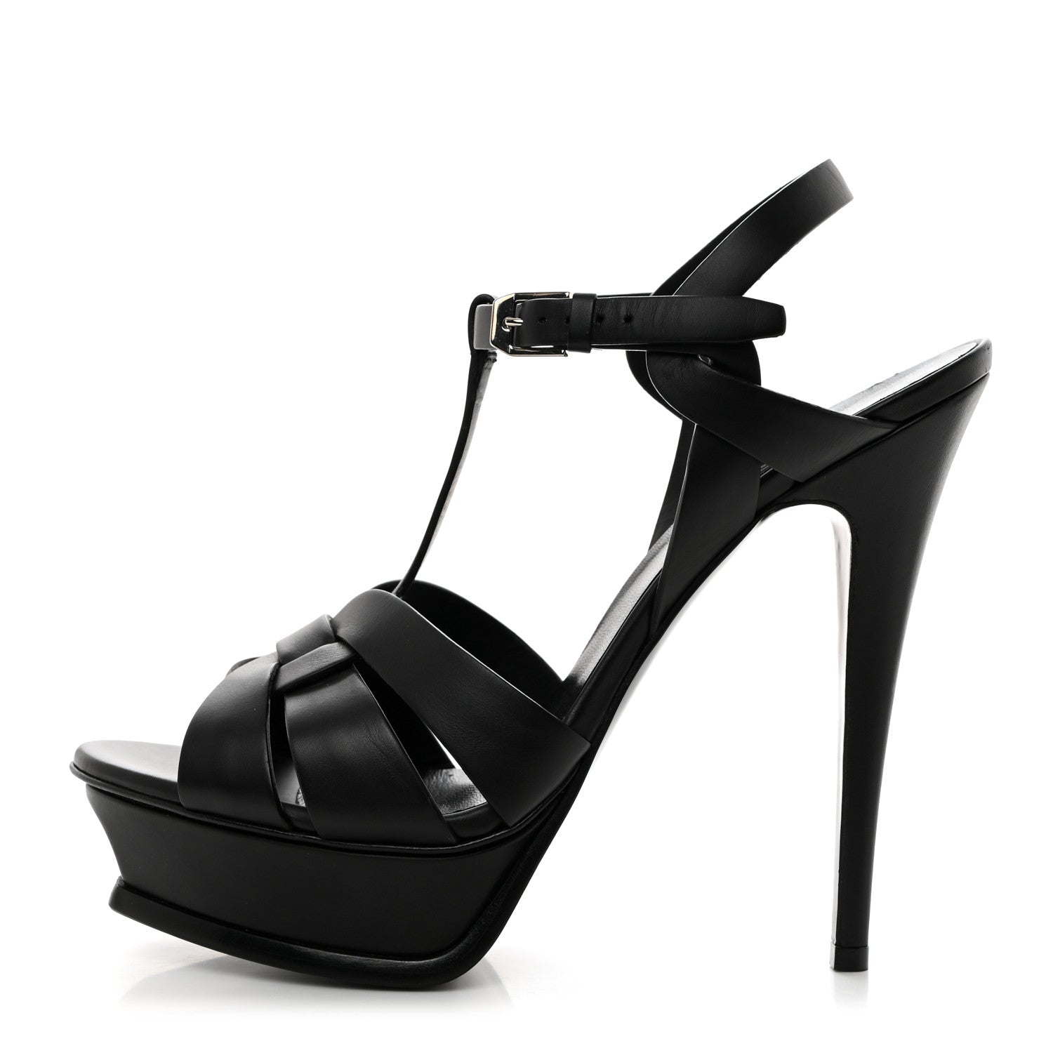 Saint Laurent Calfskin Tribute 105 Platform Sandals 40.5 Black 1 of 9