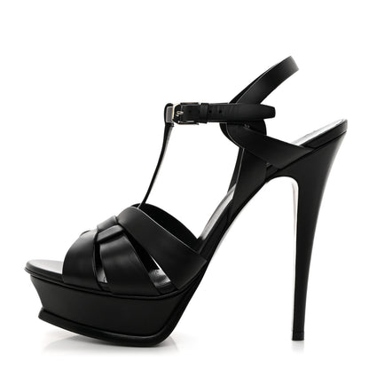 Saint Laurent Calfskin Tribute 105 Platform Sandals 40.5 Black 1 of 9
