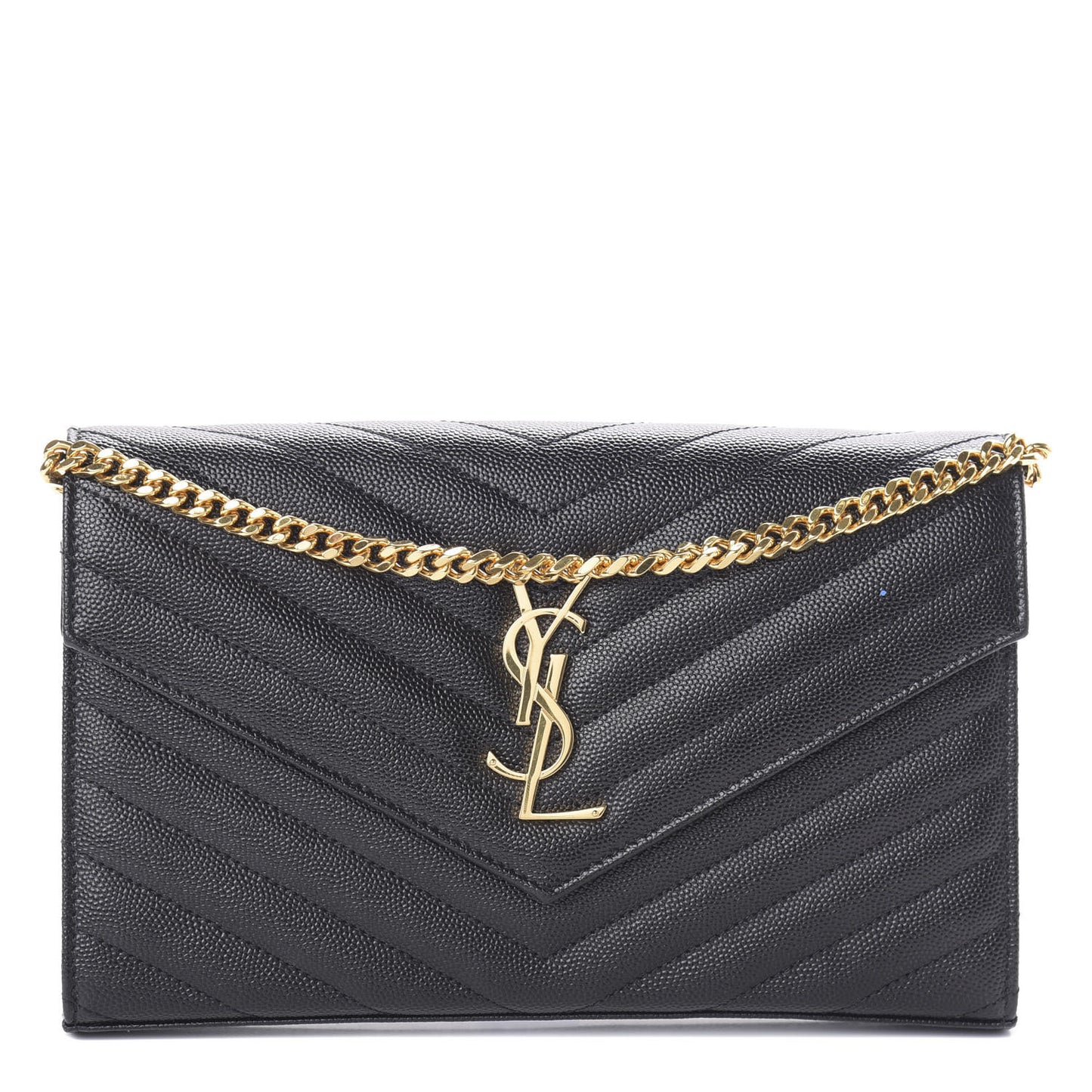 Grain De Poudre Matelasse Chevron Monogram Chain Wallet Black
