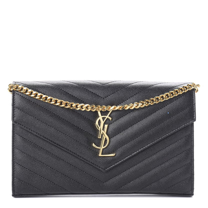 Saint Laurent Grain De Poudre Matelasse Chevron Monogram Chain Wallet Black 1 of 8