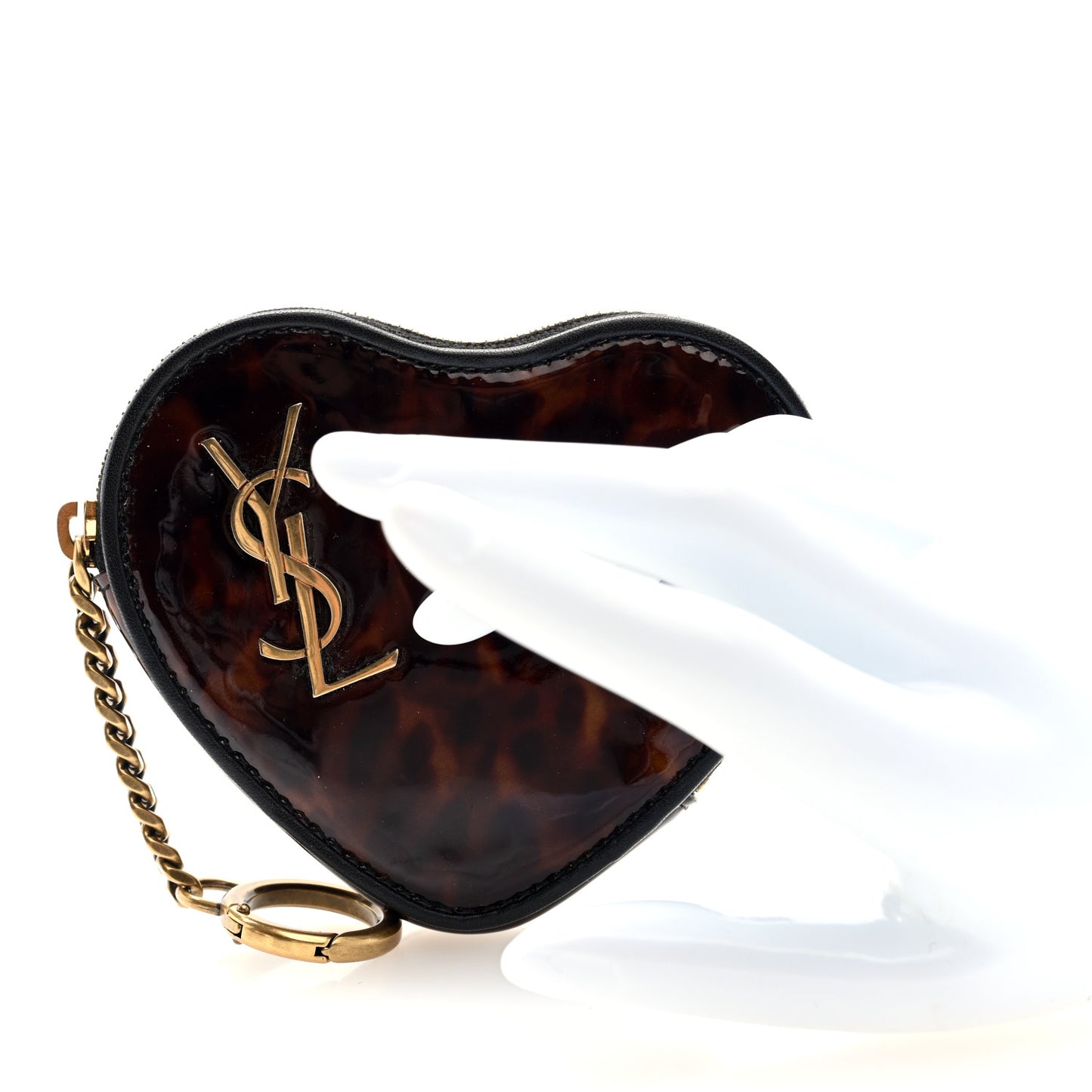Patent Leopard Print Monogram Heart Key Pouch Tortoise Brown Black