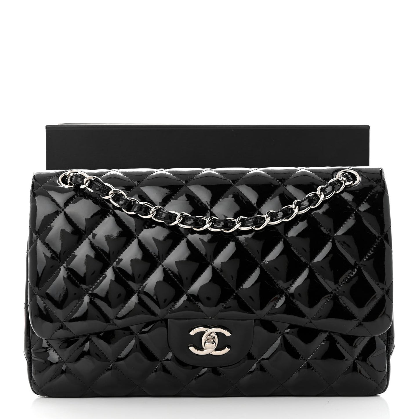 Patent Quilted Jumbo Double Flap Black