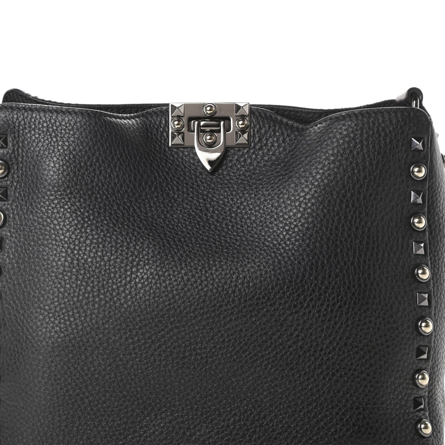 Pebbled Calfskin Small Rockstud Rolling Flip-Lock Messenger Bag Black