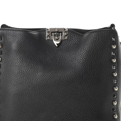Valentino Garavani Pebbled Calfskin Small Rockstud Rolling Flip-Lock Messenger Bag Black 7 of 10