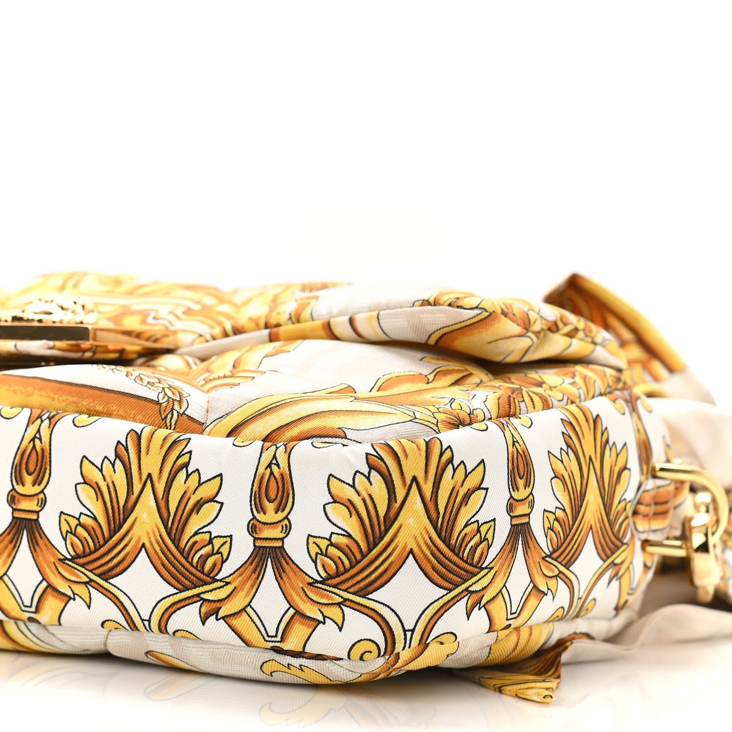 X VERSACE Silk Fendace FF Baroque Quilted Scarf Baguette White Gold