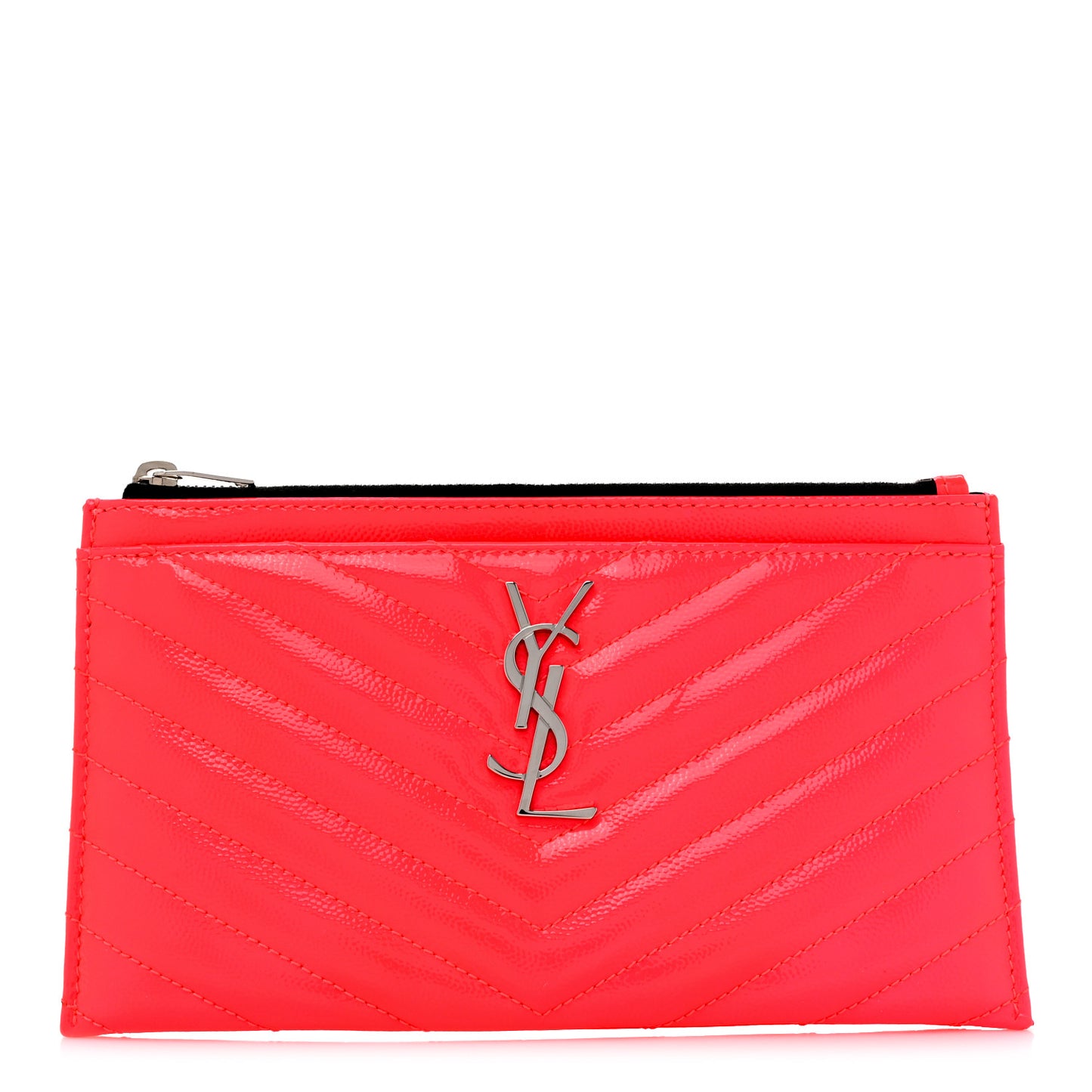 Patent Grain De Poudre Matelasse Chevron Monogram Bill Pouch Neon Pink