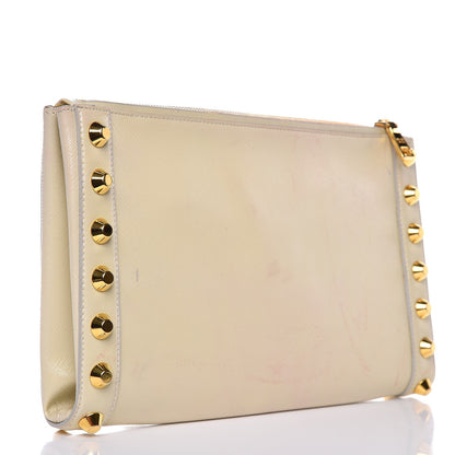 Prada Saffiano Vernice Studded Clutch Talco 3 of 19