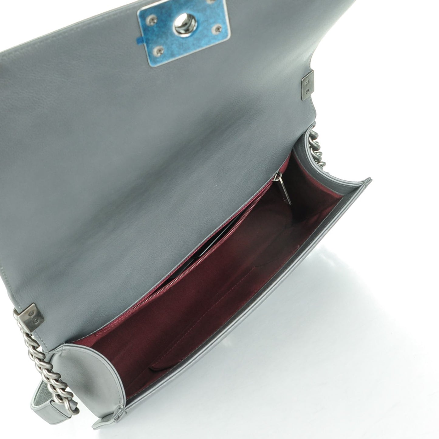 Calfskin Double Stitch New Medium Boy Flap Grey