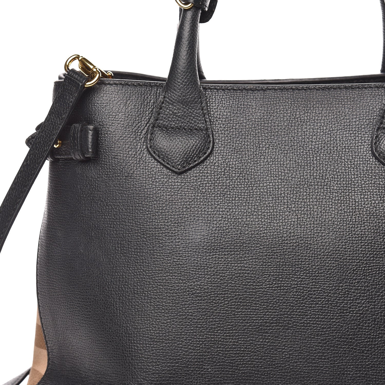 Burberry Grainy Calfskin House Check Medium Banner Tote Black 11 of 18