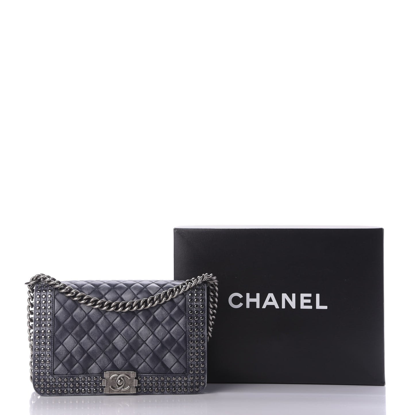 Faded Calfskin Quilted Medium Studded Boy Flap Black