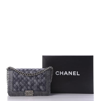 Chanel Faded Calfskin Quilted Medium Studded Boy Flap Black 10 of 10