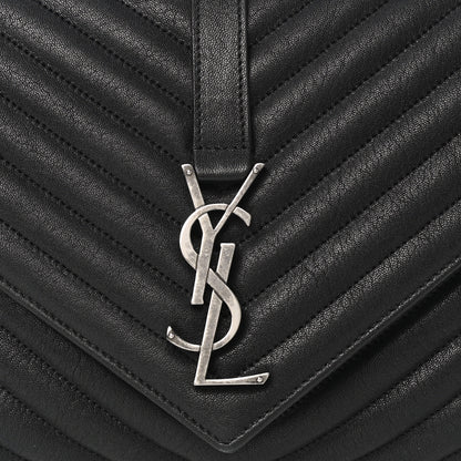 Saint Laurent Sheepskin Matelasse Chevron Monogram Large College Satchel Black 9 of 11