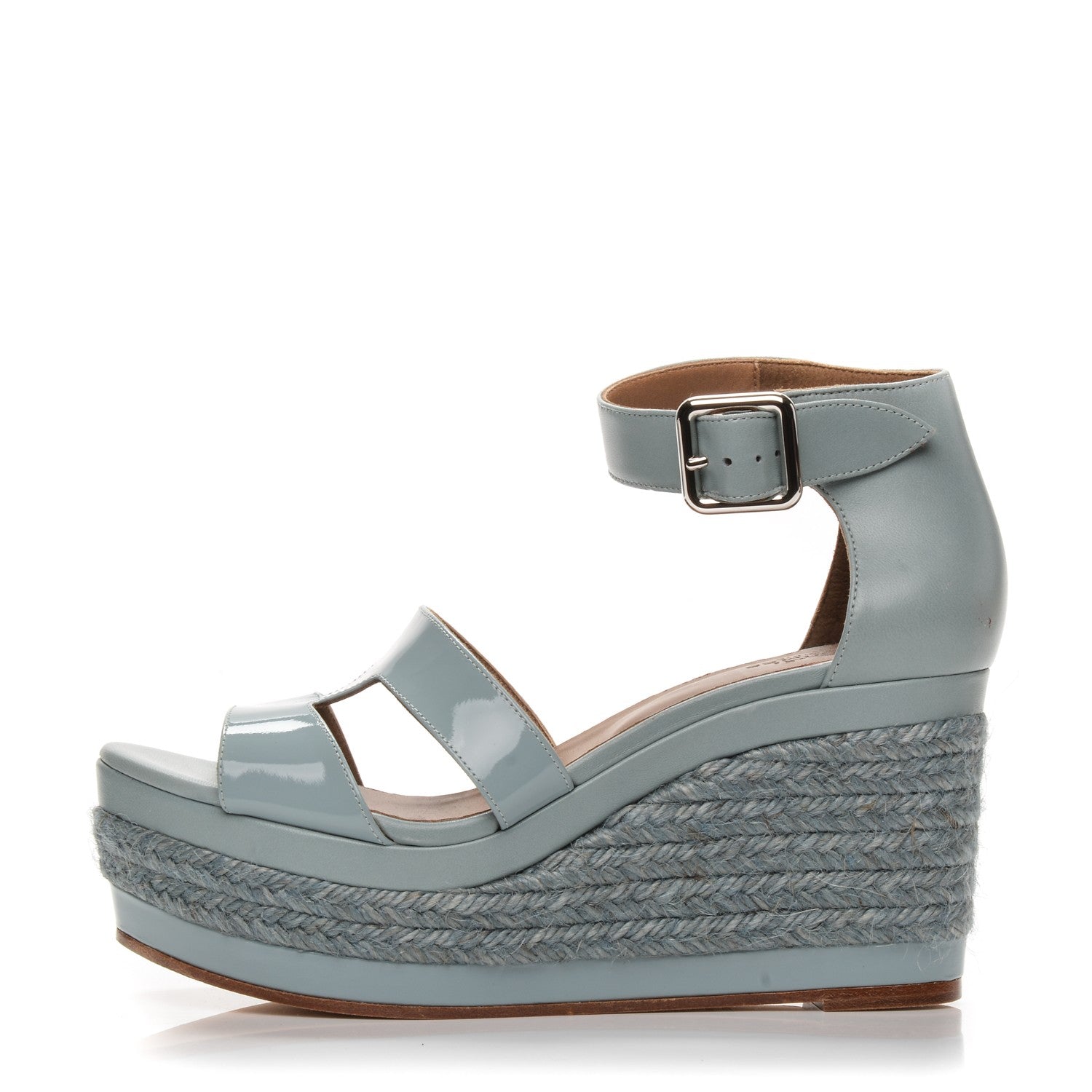 Hermes Patent Calfskin Ilana Espadrille Wedge Sandals 37 Ciel 1 of 6