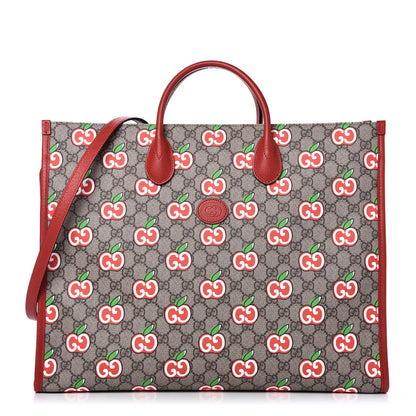 Gucci GG Supreme Monogram Apple Dollar Calfskin Large Retro Interlocking G Tote Bag Beige Ebony Multicolor Lobster Red 1 of 11