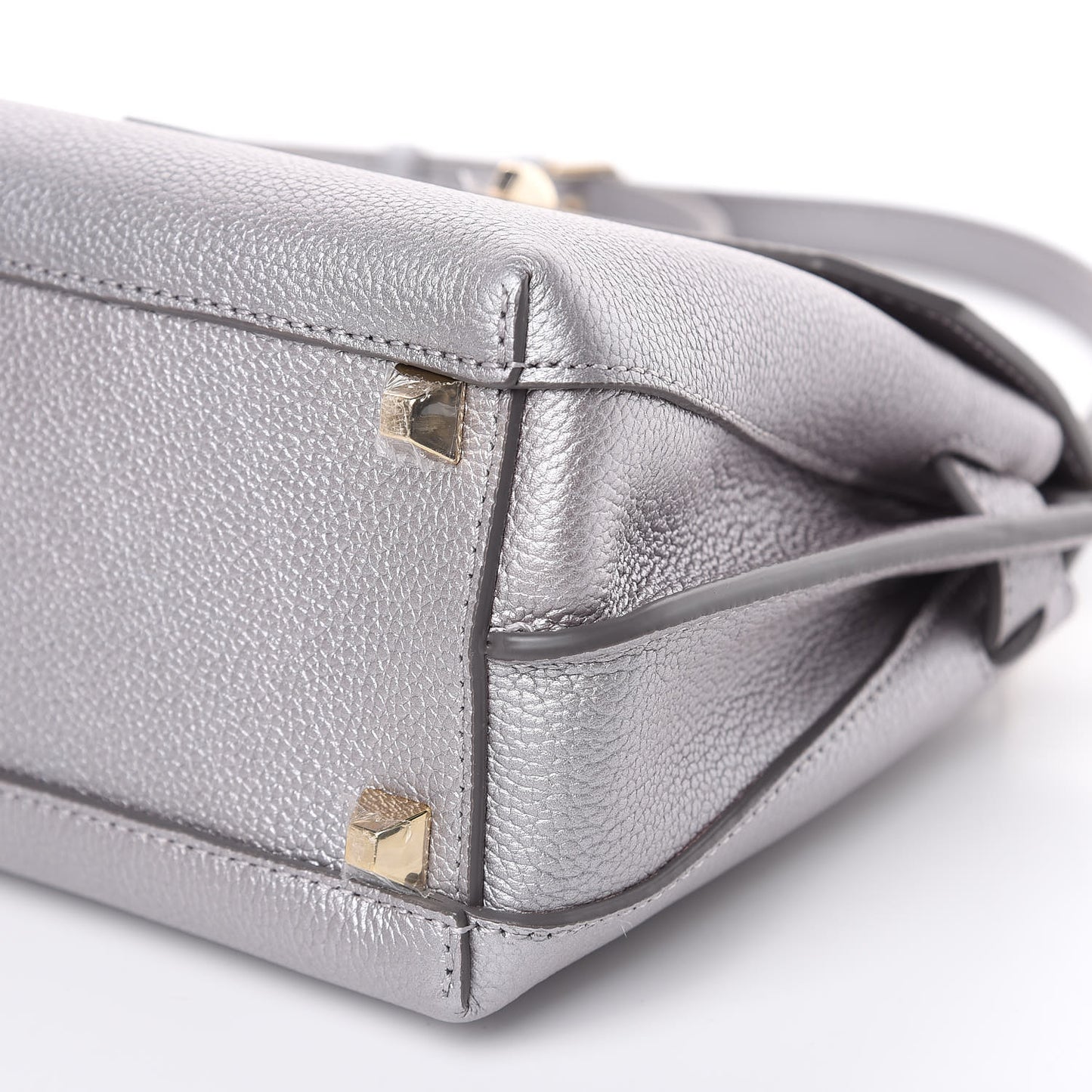Metallic Grained Calfskin Mini Milla Crossbody Silver