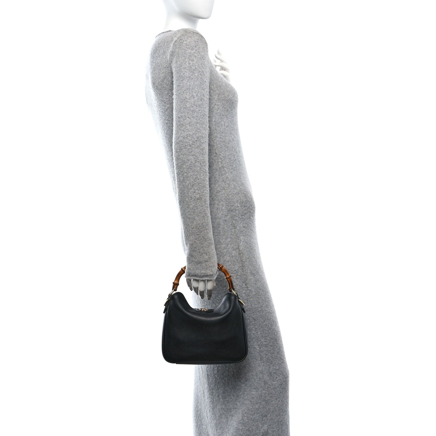 Gucci Softy Wonka Textured Dollar Calfskin Small Diana Bamboo Shoulder Bag Black 2 of 10