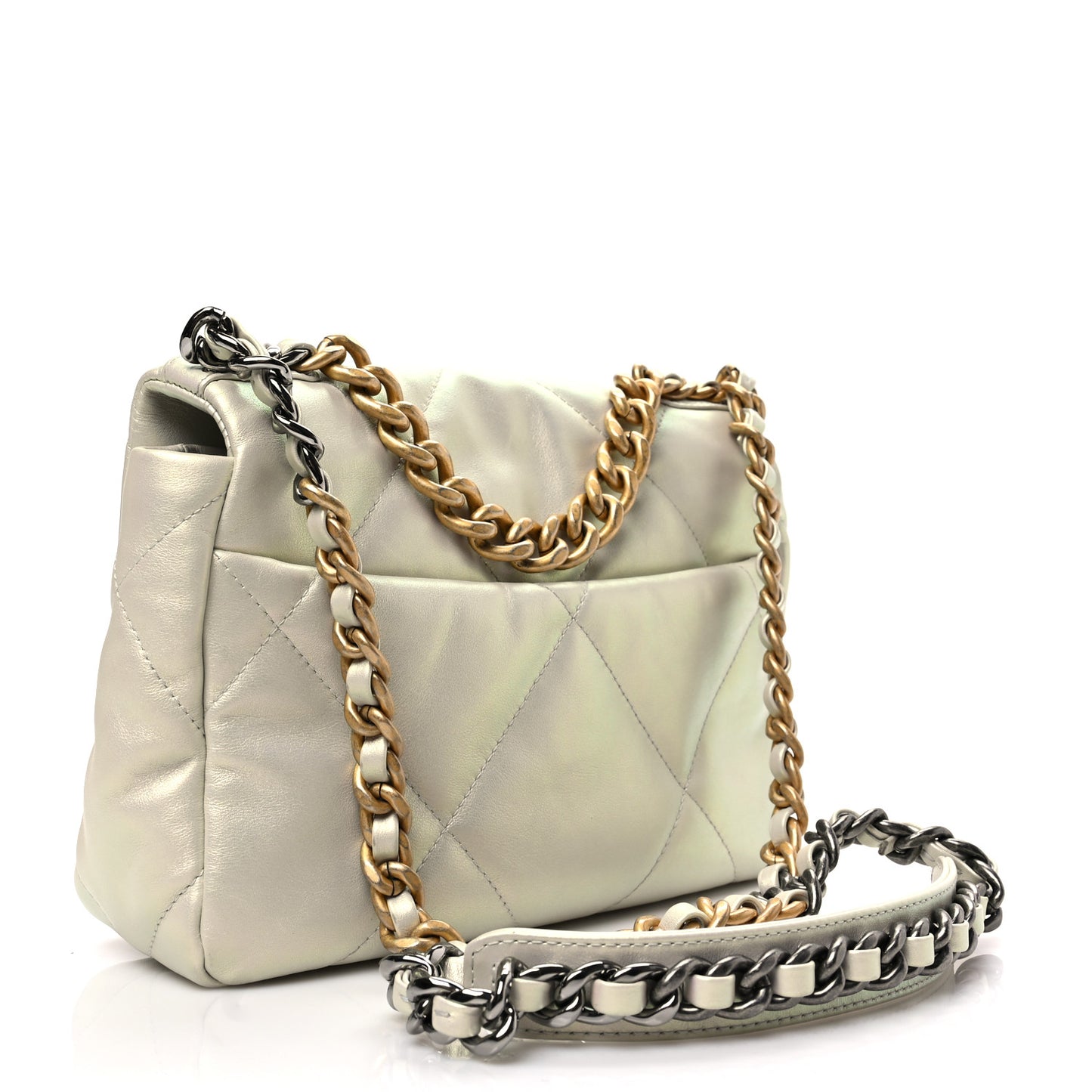 Iridescent Calfskin Quilted Medium Chanel 19 Flap White