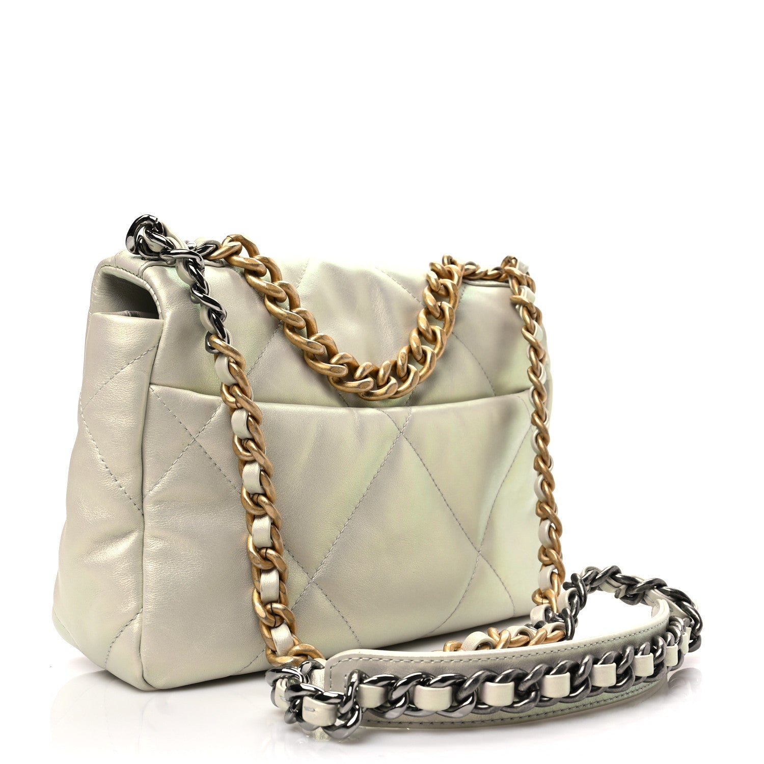 Chanel Iridescent Calfskin Quilted Medium Chanel 19 Flap White 3 of 8