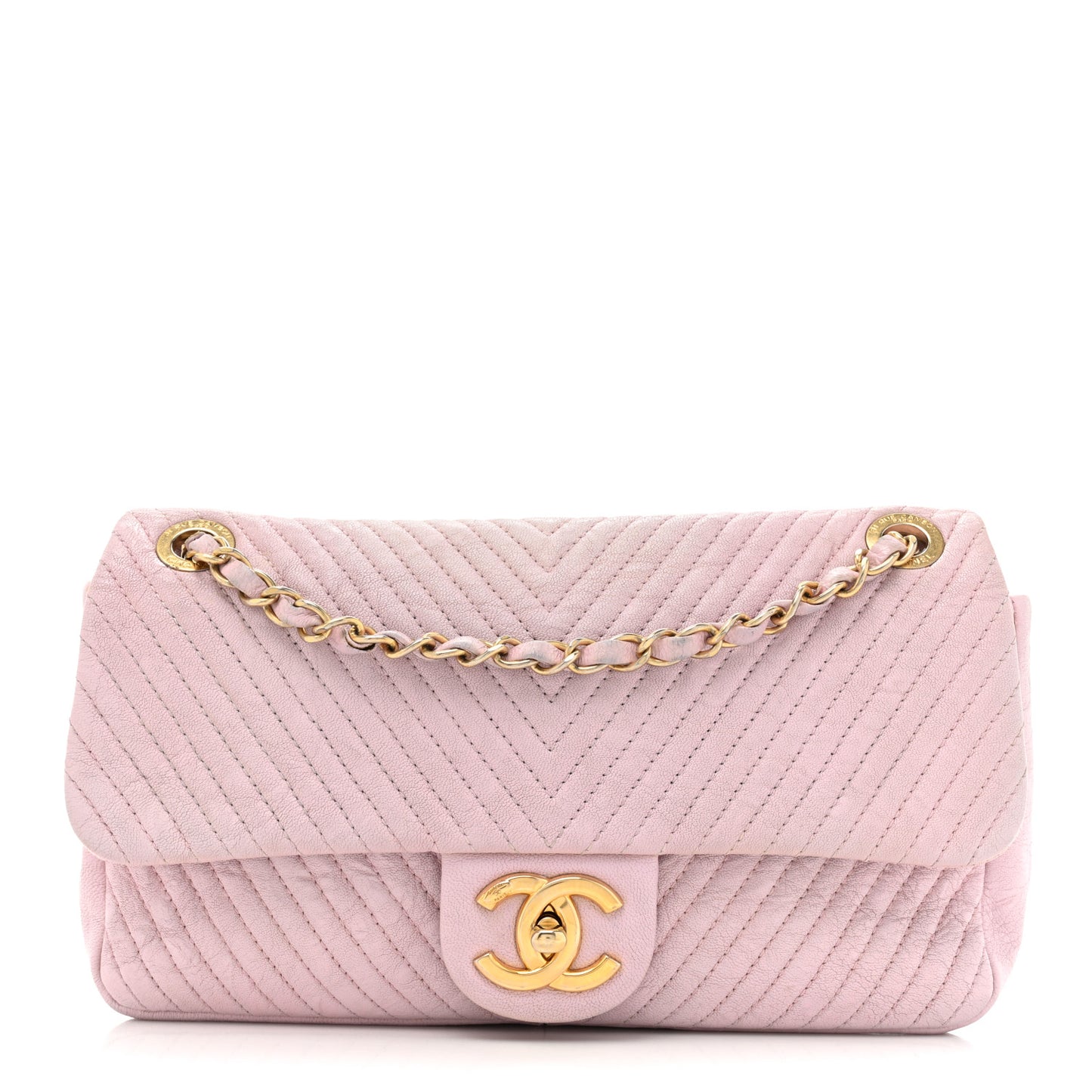Wrinkled Lambskin Chevron Quilted Medium Surpique Flap Pink