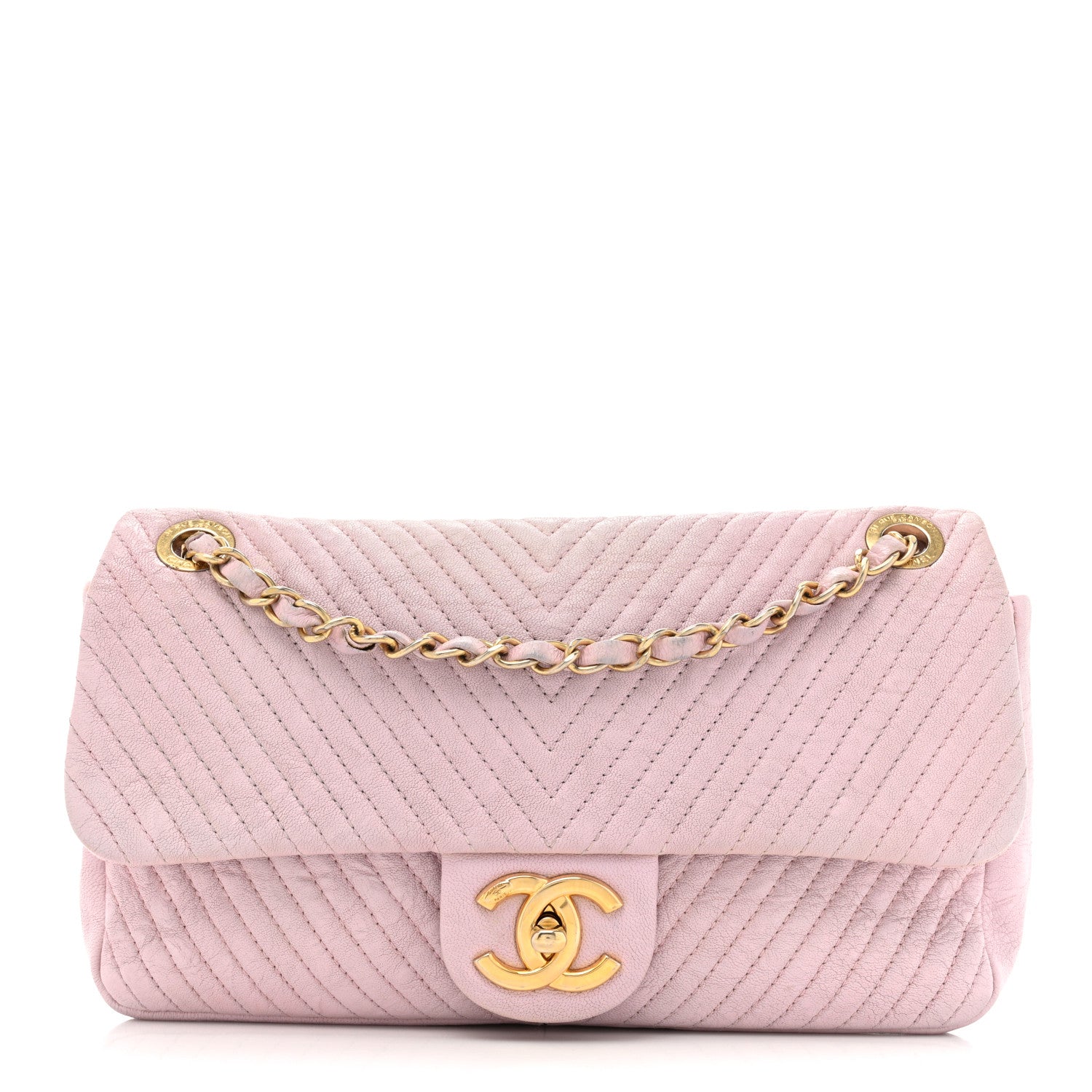 Chanel Wrinkled Lambskin Chevron Quilted Medium Surpique Flap Pink 1 of 11
