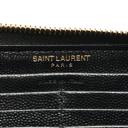 Saint Laurent Grain De Poudre Matelasse Chevron Monogram Zip Around Wallet Black 6 of 7